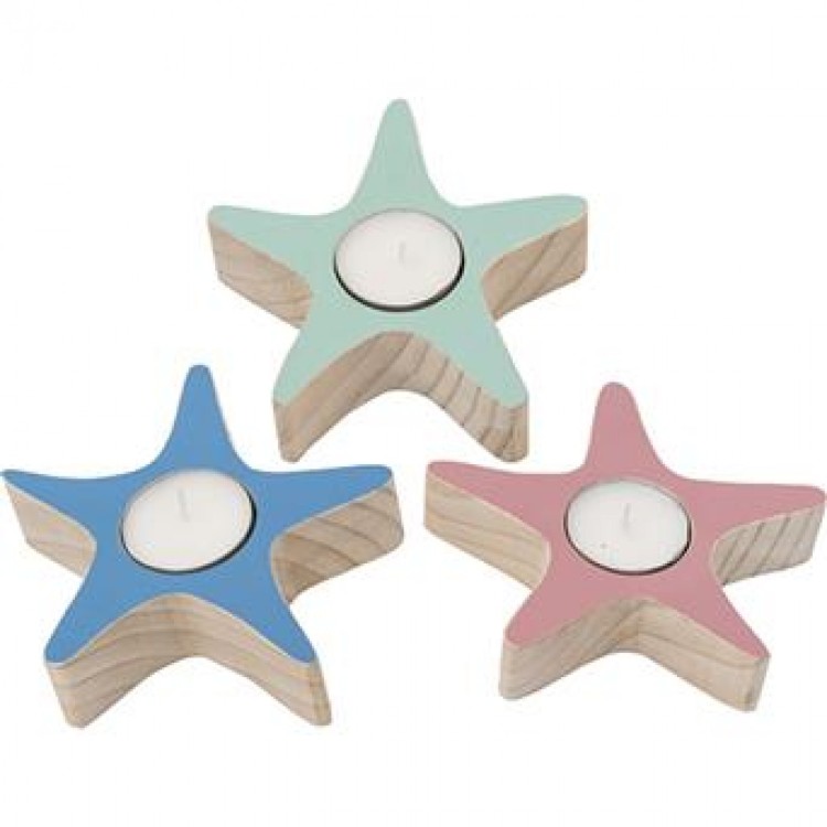Wooden starfish tealight holder assorted colours